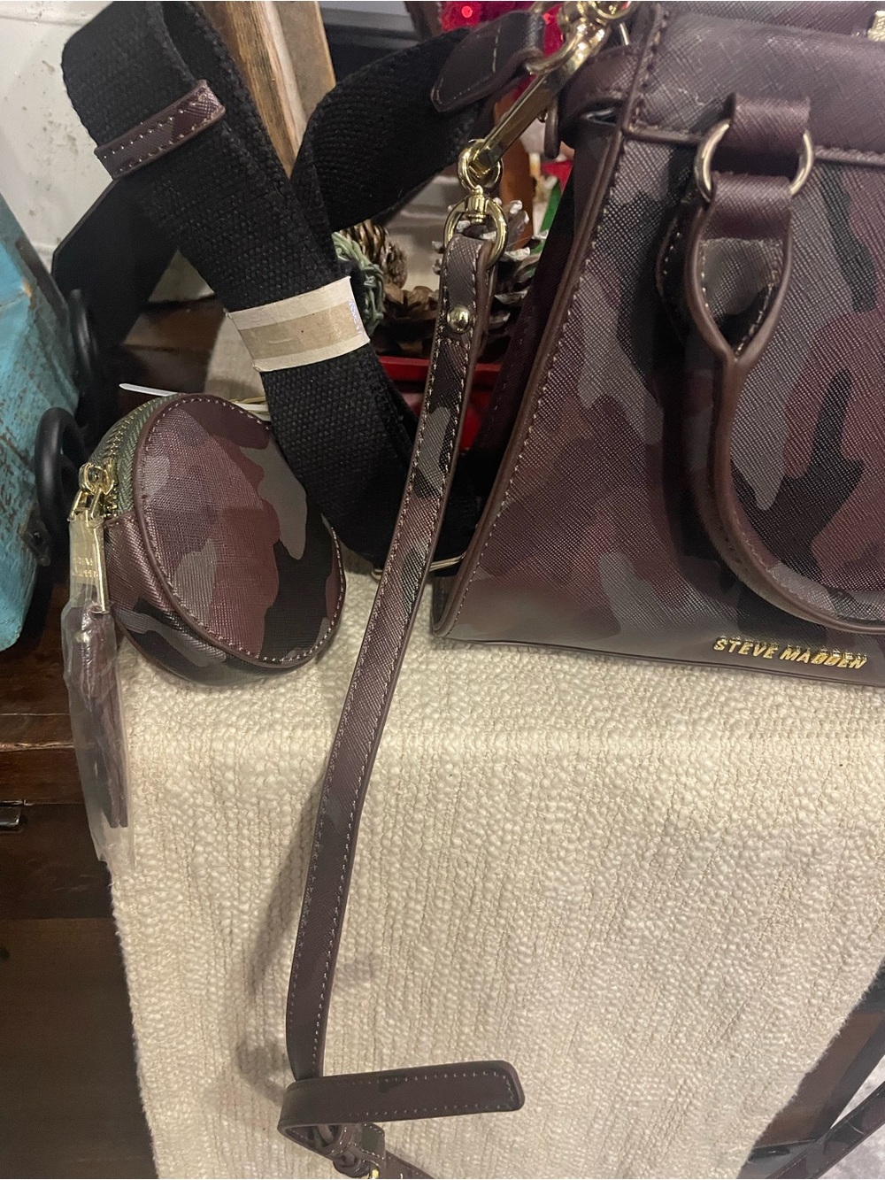 Steve Madden Plum Camo Structured Satchel with Coin Pouch